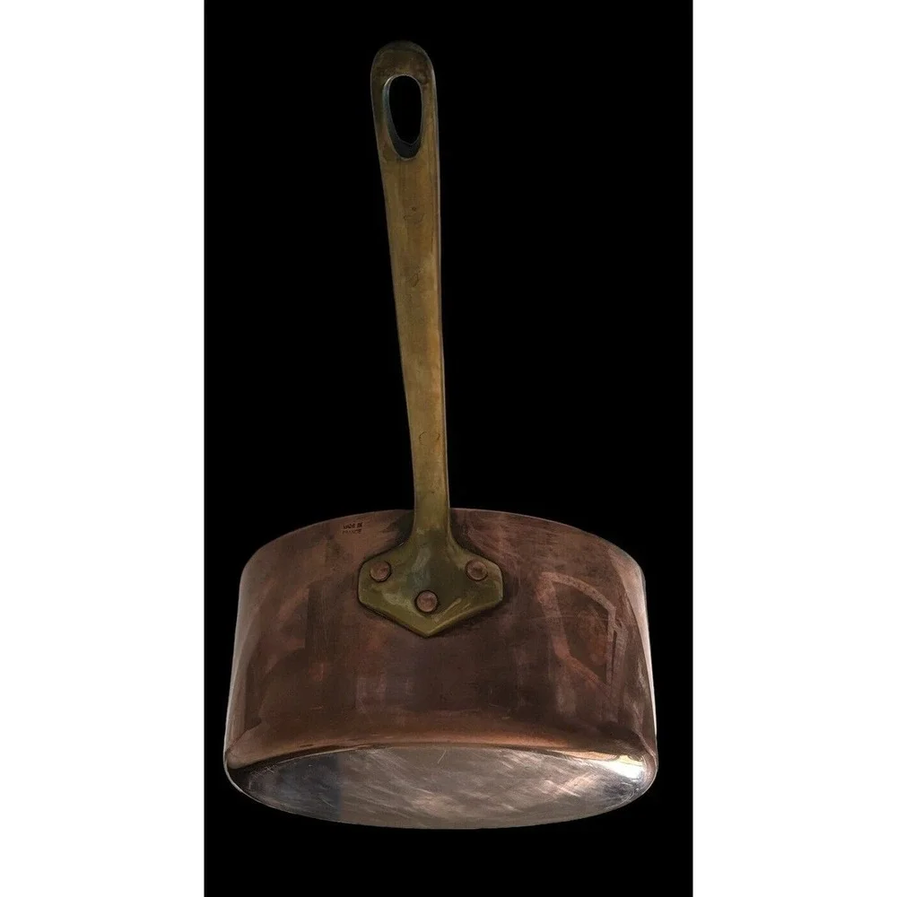 French Copper Sauce Pan 8” X 3 7/8” Brass Handle Made In Vintage Excellent Cond